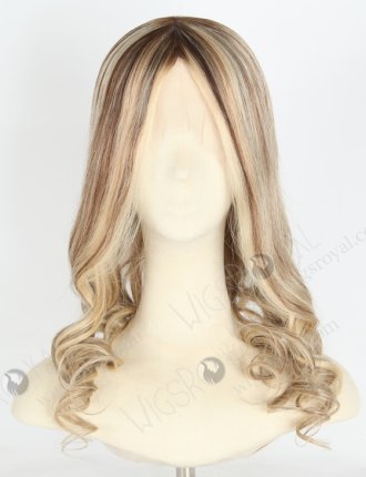 Silk Top Human Hair Wigs for Caucasian Blonde and Brown Highlights | In Stock European Virgin Hair 18" Beach Wave T4/22# with 4# highlights Color Lace Front Silk Top Glueless Wig GLL-08047