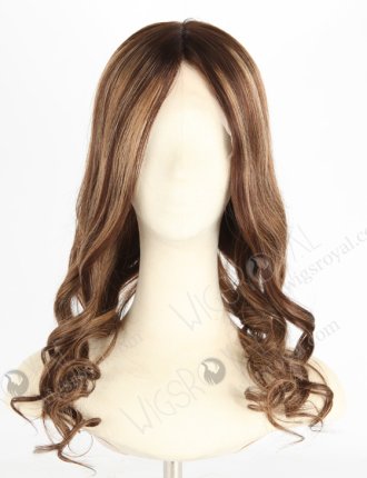 Trendy Wigs Best Real Hair Brown Hair Highlight Pretty Wigs | In Stock European Virgin Hair 18" Beach Wave 3# with T3/8# highlights Color Lace Front Silk Top Glueless Wig GLL-08048