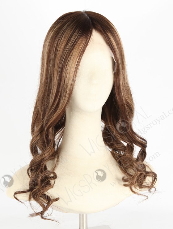Trendy Wigs Best Real Hair Brown Hair Highlight Pretty Wigs | In Stock European Virgin Hair 18" Beach Wave 3# with T3/8# highlights Color Lace Front Silk Top Glueless Wig GLL-08048-20562