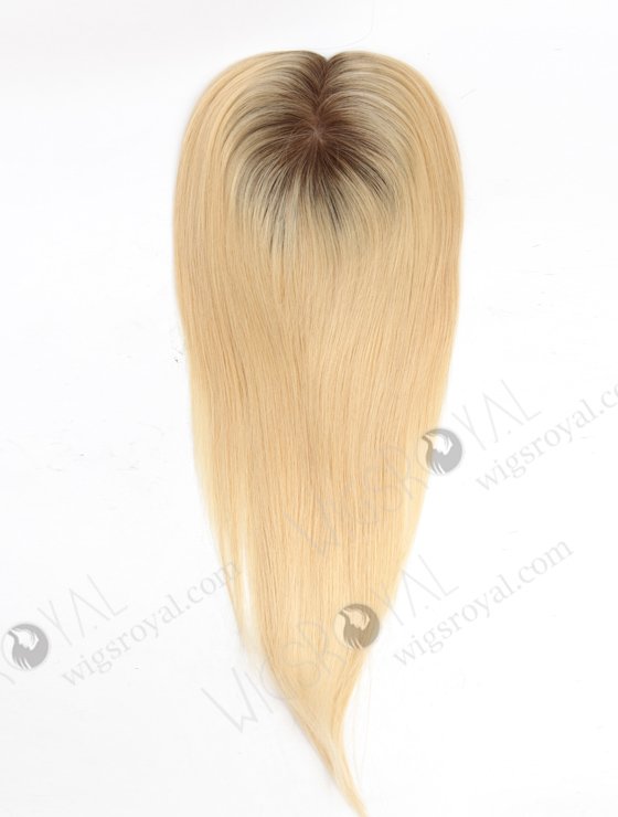 Best Silk Top Real Hair Toppers | Light Blonde with Medium Root Hair Pieces | In Stock 5.5"*6" European Virgin Hair 16" Straight Color T9/22# Silk Top Hair Topper-057-20661