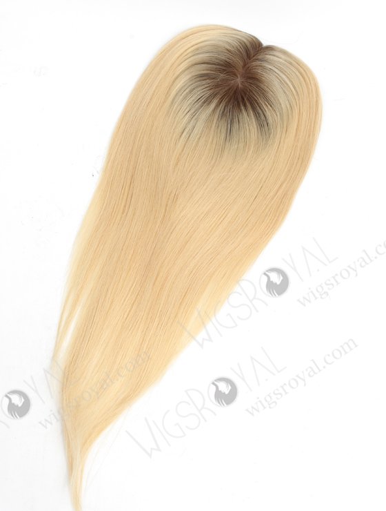 Best Silk Top Real Hair Toppers | Light Blonde with Medium Root Hair Pieces | In Stock 5.5"*6" European Virgin Hair 16" Straight Color T9/22# Silk Top Hair Topper-057-20660