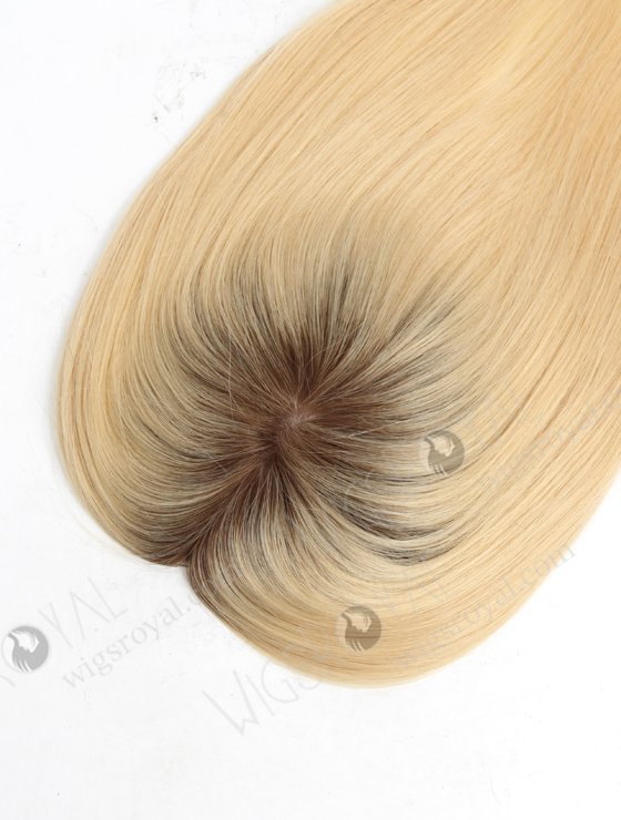 Best Silk Top Real Hair Toppers | Light Blonde with Medium Root Hair Pieces | In Stock 5.5"*6" European Virgin Hair 16" Straight Color T9/22# Silk Top Hair Topper-057-20663