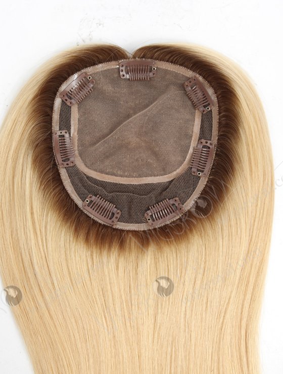 Best Silk Top Real Hair Toppers | Light Blonde with Medium Root Hair Pieces | In Stock 5.5"*6" European Virgin Hair 16" Straight Color T9/22# Silk Top Hair Topper-057-20662