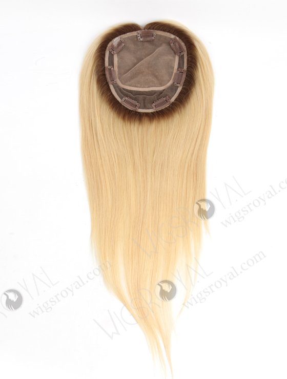 Best Silk Top Real Hair Toppers | Light Blonde with Medium Root Hair Pieces | In Stock 5.5"*6" European Virgin Hair 16" Straight Color T9/22# Silk Top Hair Topper-057-20665