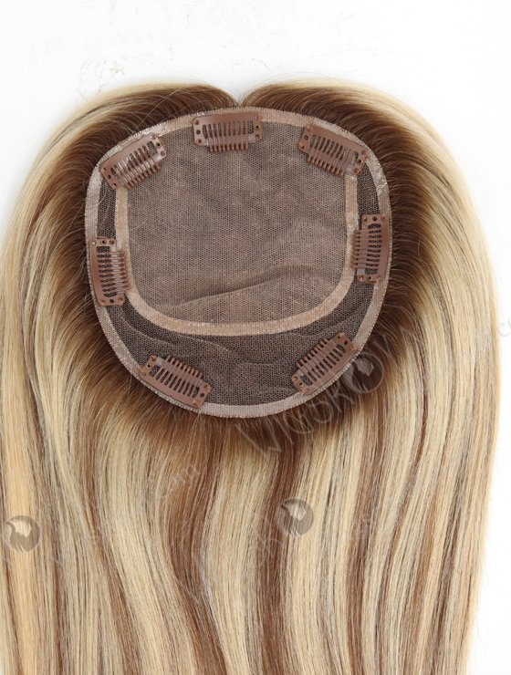 Blonde Remy Human Hair Toppers with Highlights for Thinning Hair | In Stock 5.5"*6" European Virgin Hair 16" Natural Straight T9/22# with 9# Highlights Silk Top Hair Topper-046-20655