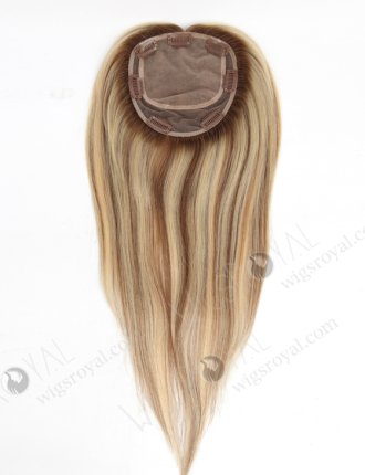 Blonde Remy Human Hair Toppers with Highlights for Thinning Hair | In Stock 5.5"*6" European Virgin Hair 16" Natural Straight T9/22# with 9# Highlights Silk Top Hair Topper-046