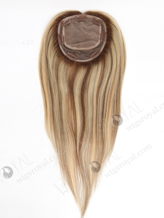 Blonde Remy Human Hair Toppers with Highlights for Thinning Hair | In Stock 5.5"*6" European Virgin Hair 16" Natural Straight T9/22# with 9# Highlights Silk Top Hair Topper-046-20657