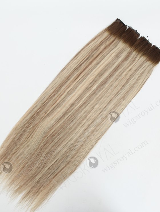 Best quality real human hair genius weft rooted blonde with brown highlights WR-GW-013-20791