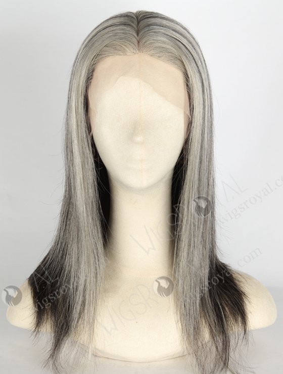 Grey Color 16'' European Virgin Straight Silk Top Full Lace Wig WR-ST-054-21134