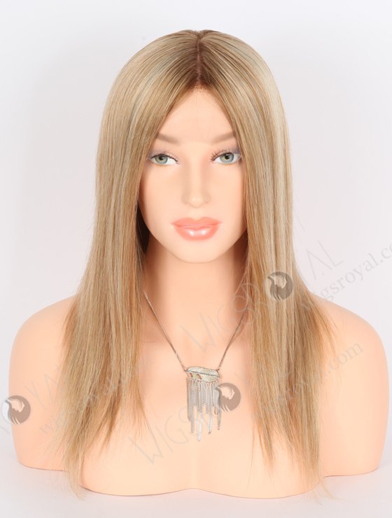 In Stock European Virgin Hair 14" Straight 8#/22#/60# Highlights Brown Roots Color Lace Front Silk Top Glueless Wig GLL-08054-21950