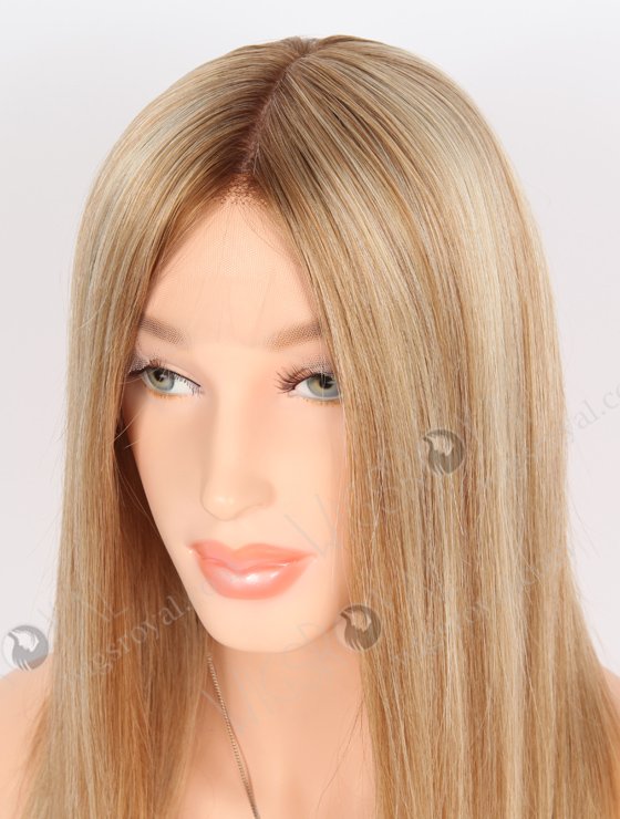 In Stock European Virgin Hair 14" Straight 8#/22#/60# Highlights Brown Roots Color Lace Front Silk Top Glueless Wig GLL-08054-21952