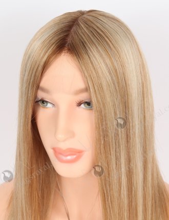 In Stock European Virgin Hair 14" Straight 8#/22#/60# Highlights Brown Roots Color Lace Front Silk Top Glueless Wig GLL-08054