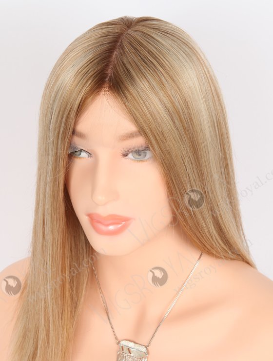 In Stock European Virgin Hair 14" Straight 8#/22#/60# Highlights Brown Roots Color Lace Front Silk Top Glueless Wig GLL-08054-21955