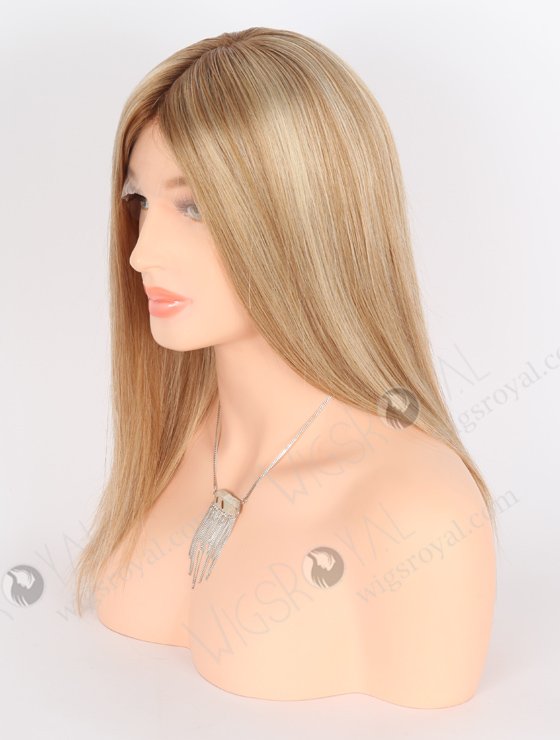 In Stock European Virgin Hair 14" Straight 8#/22#/60# Highlights Brown Roots Color Lace Front Silk Top Glueless Wig GLL-08054-21954