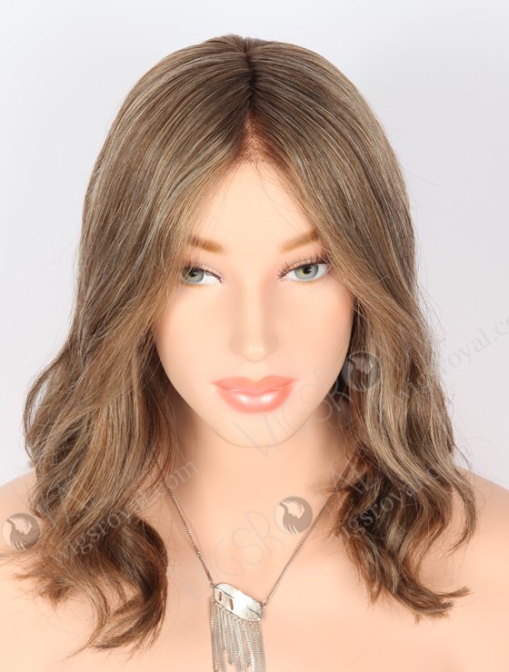 In Stock European Virgin Hair 14" Slight Wave base 60#/10#/2#, roots 3# Color Monofilament Top Glueless Wig GLM-08004-22289