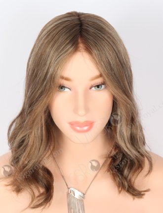 In Stock European Virgin Hair 14" Slight Wave base 60#/10#/2#, roots 3# Color Monofilament Top Glueless Wig GLM-08004