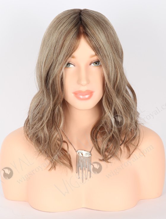 In Stock European Virgin Hair 14" Slight Wave Base 60#/10#/8a#, Roots 4# Color Monofilament Top Glueless Wig GLM-08005-22299