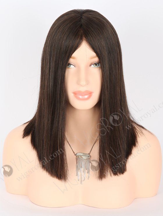 In Stock European Virgin Hair 14" Straight Natural/6# Blended Color Monofilament Top Glueless Wig GLM-08001-22279