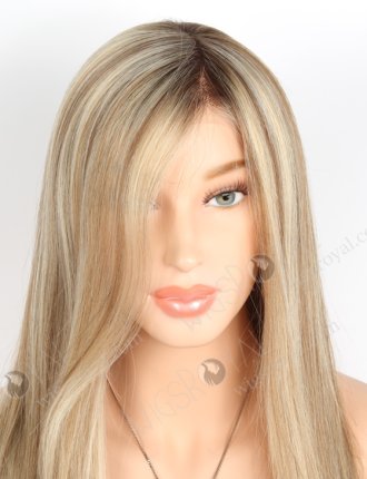 In Stock European Virgin Hair 16" Natural Straight Base 60#/9#/27#, Roots 4# Color Monofilament Top Glueless Wig GLM-08003