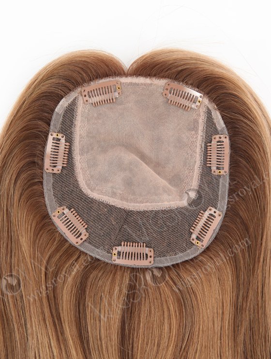 In Stock 5.5"*6.5" European Virgin Hair 12" All One Length Straight #8a/4/9 With Roots #4 Color Silk Top Hair Topper-156-22886