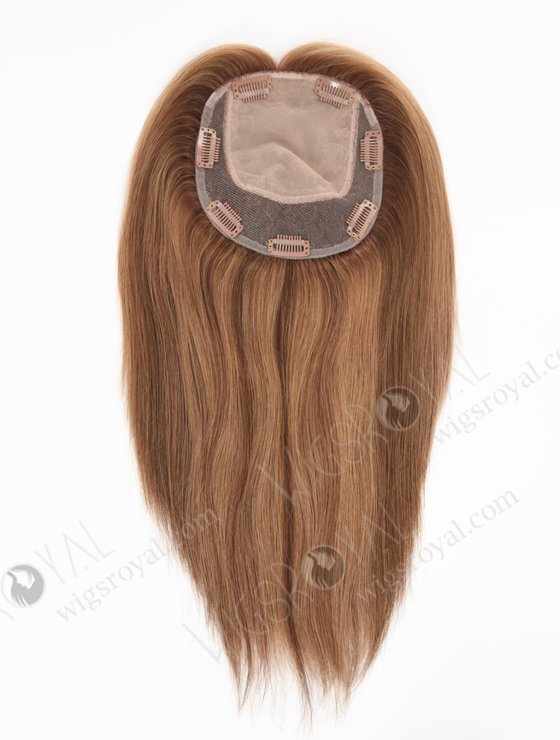 In Stock 5.5"*6.5" European Virgin Hair 12" All One Length Straight #8a/4/9 With Roots #4 Color Silk Top Hair Topper-156-22888