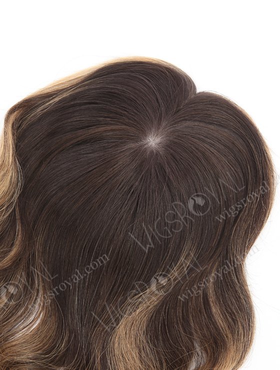 In Stock 5.5"*6.5" European Virgin Hair 18" Slight Wave #2/8/25 With Roots #2 Color Silk Top Hair Topper-130-22914