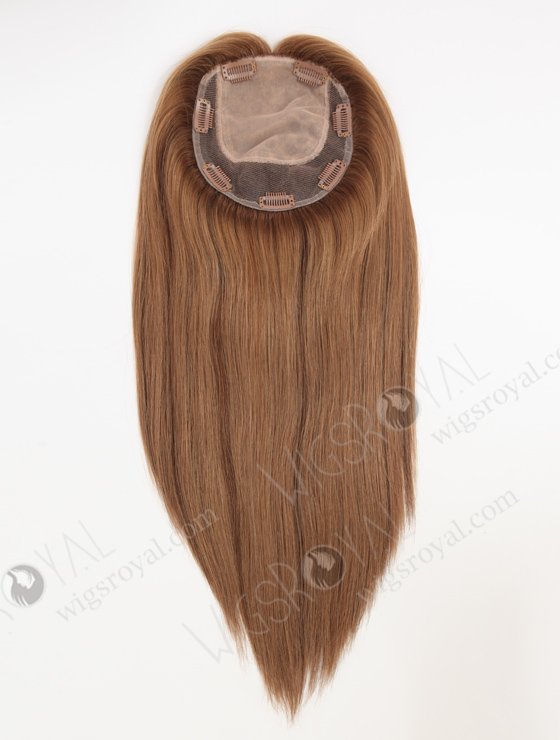 In Stock 5.5"*6.5" European Virgin Hair 16" All One Length Straight #8a/4/9 With Roots #4 Color Silk Top Hair Topper-157-23257