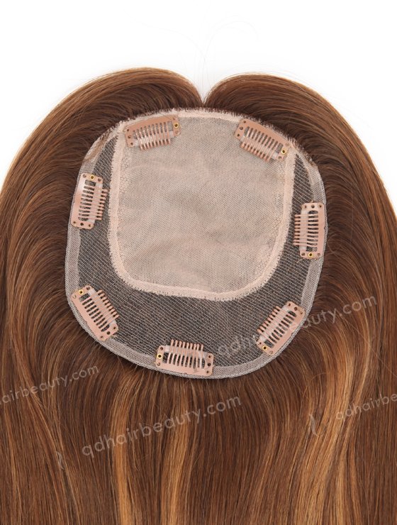 In Stock 5.5"*6.5" European Virgin Hair 12" All One Length Straight T3/4# with T3/10# highlights Color Silk Top Hair Topper-154-23247