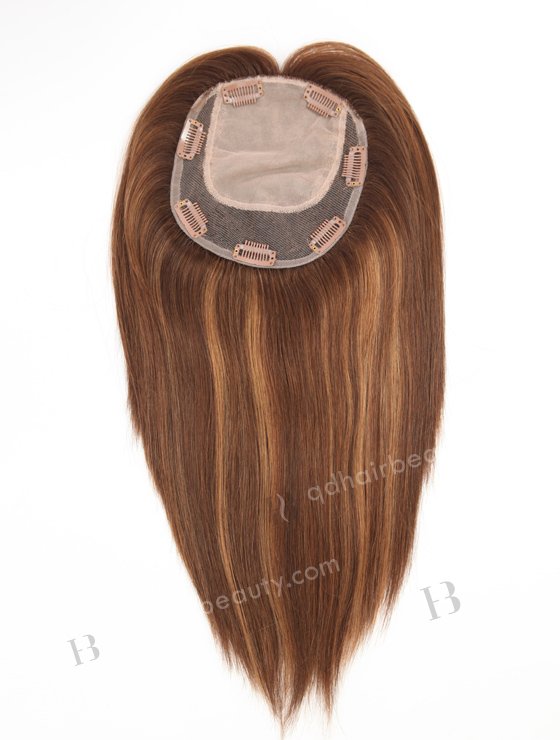 In Stock 5.5"*6.5" European Virgin Hair 12" All One Length Straight T3/4# with T3/10# highlights Color Silk Top Hair Topper-154-23246