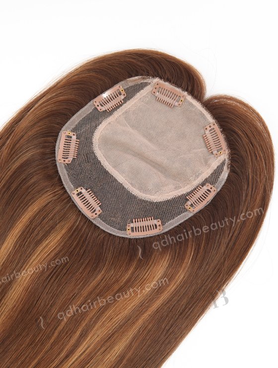 In Stock 5.5"*6.5" European Virgin Hair 12" All One Length Straight T3/4# with T3/10# highlights Color Silk Top Hair Topper-154-23249