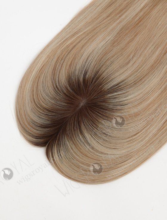 In Stock 5.5"*6.5" European Virgin Hair 12" All One Length Straight #8a/White, Brown Roots Color Silk Top Hair Topper-160-23265