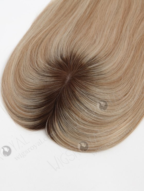 In Stock 5.5"*6.5" European Virgin Hair 12" All One Length Straight #8a/White, Brown Roots Color Silk Top Hair Topper-160-23266